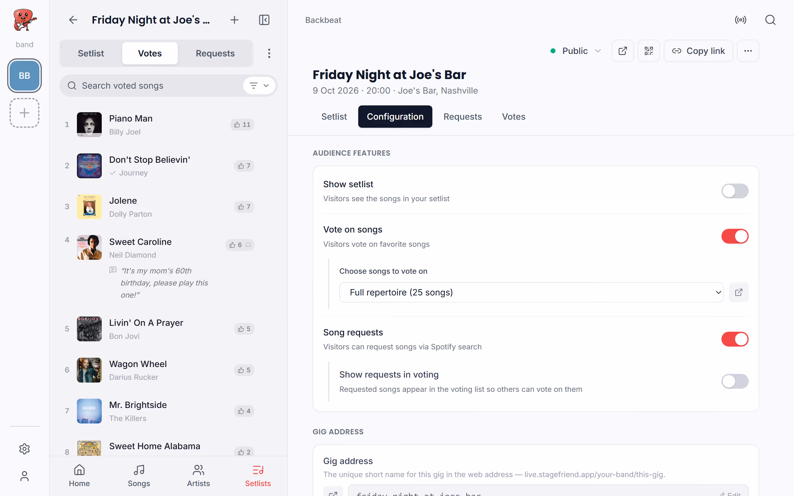 Let your audience vote on songs at your gig, step by step in the Stage Friend app on a computer