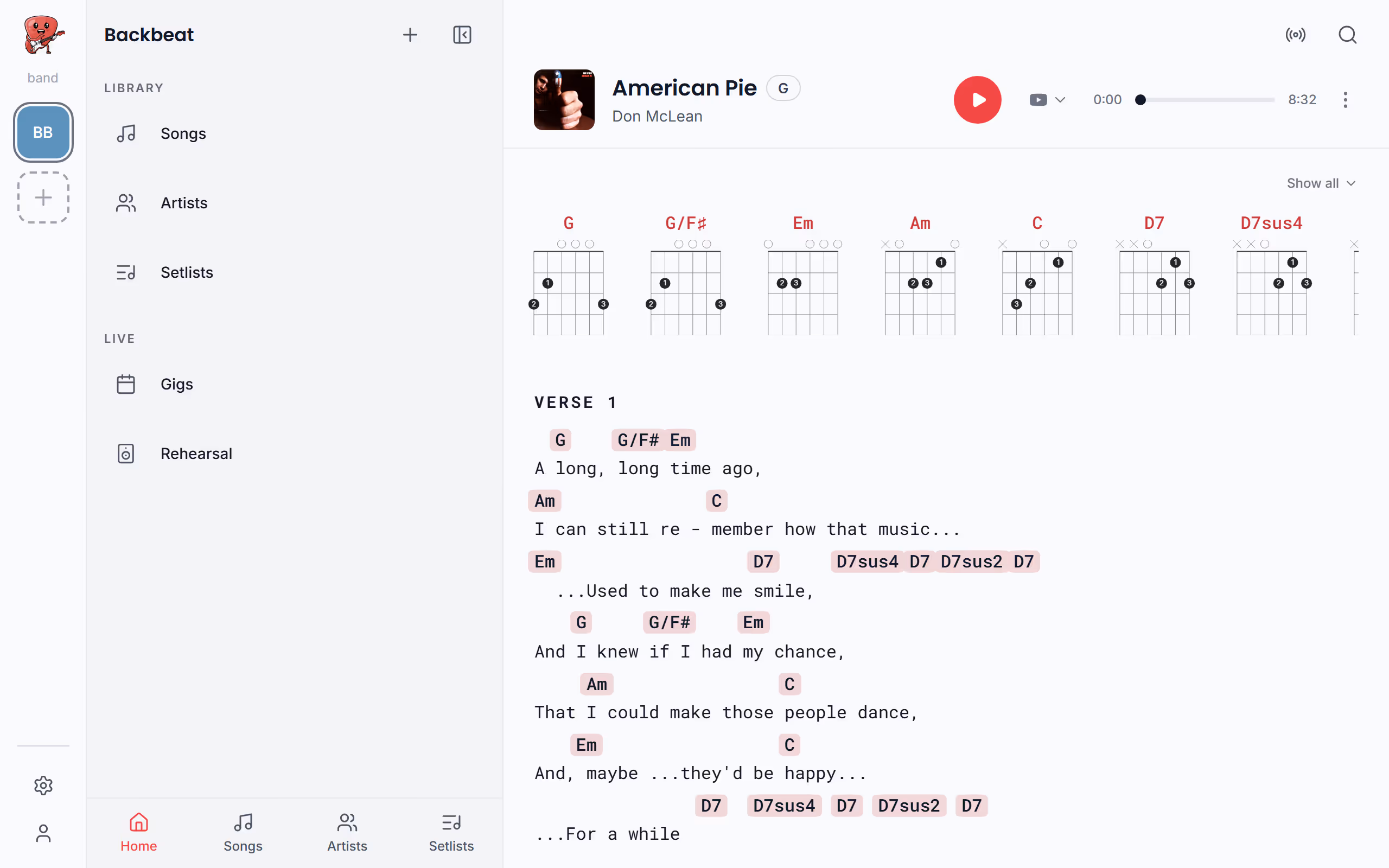 Create a band, step by step in the Stage Friend app on a computer