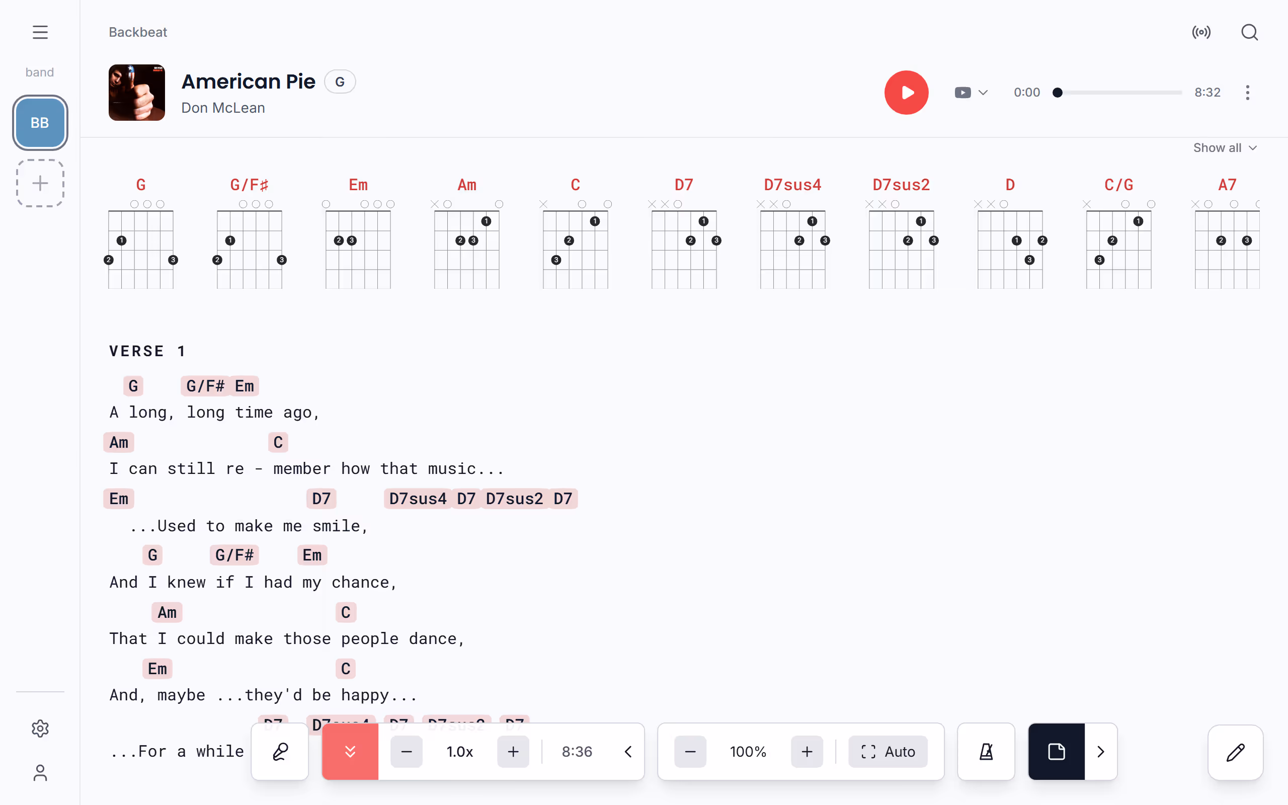 The speed of autoscroll in the Stage Friend app on a computer
