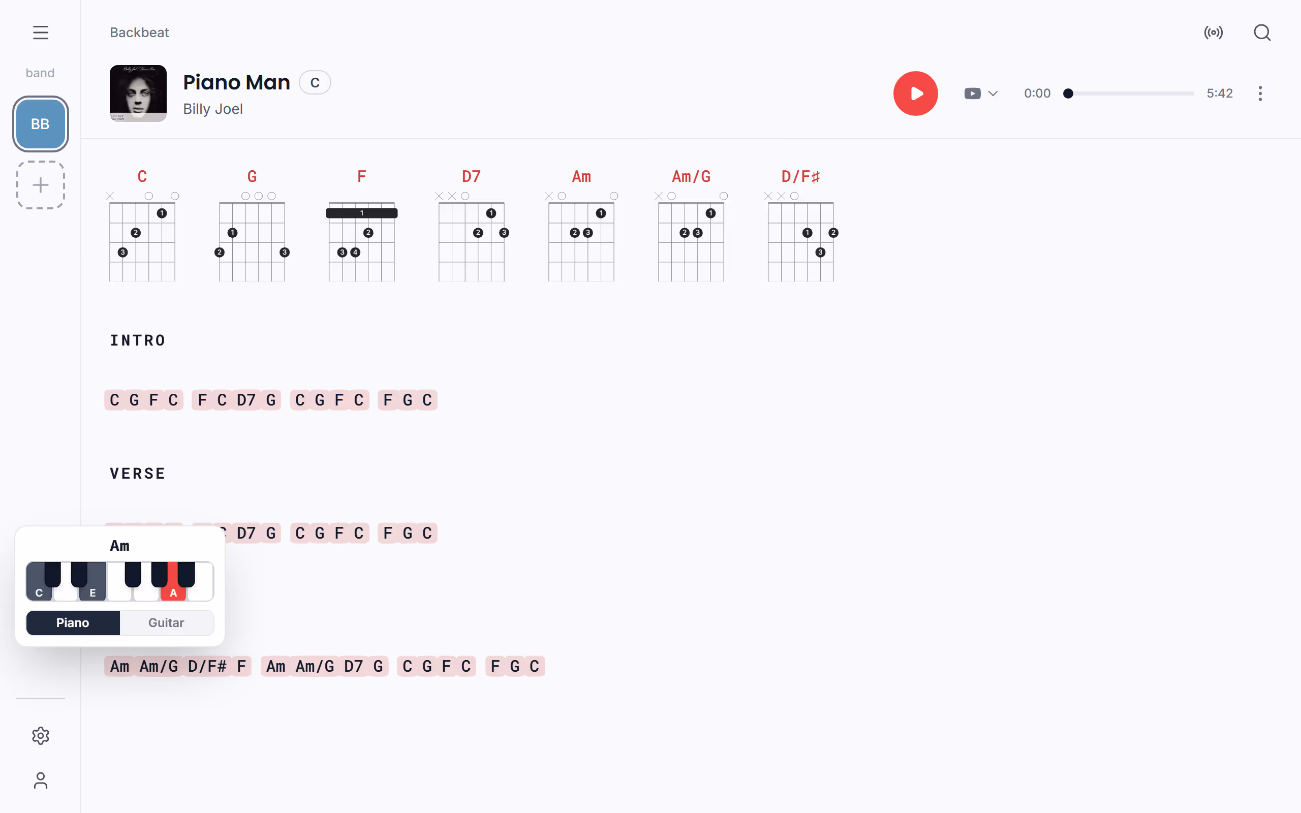 A chord, tapped in the Stage Friend app on a computer