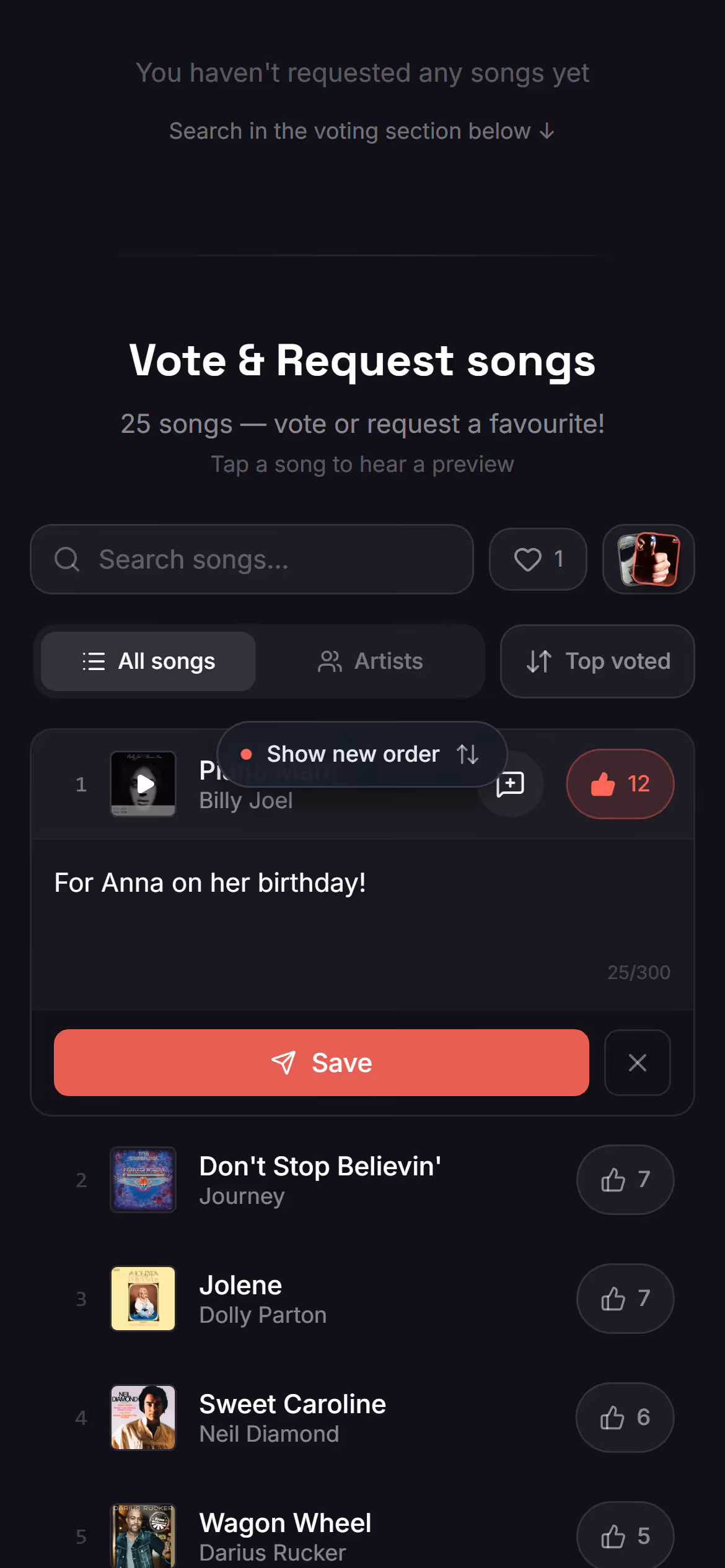 Adding a greeting, as guests see it in the Stage Friend app on a phone