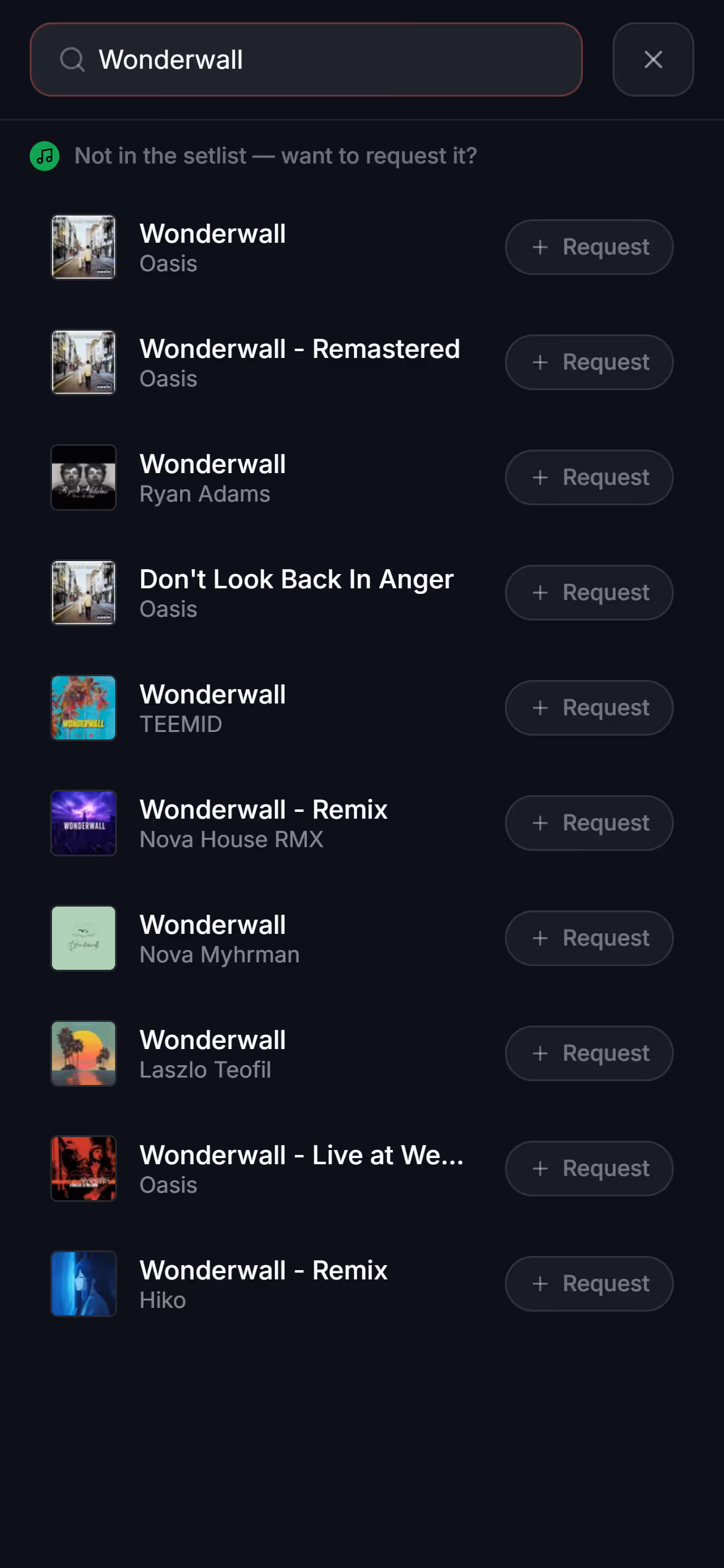 Requesting a song, as guests see it in the Stage Friend app on a phone
