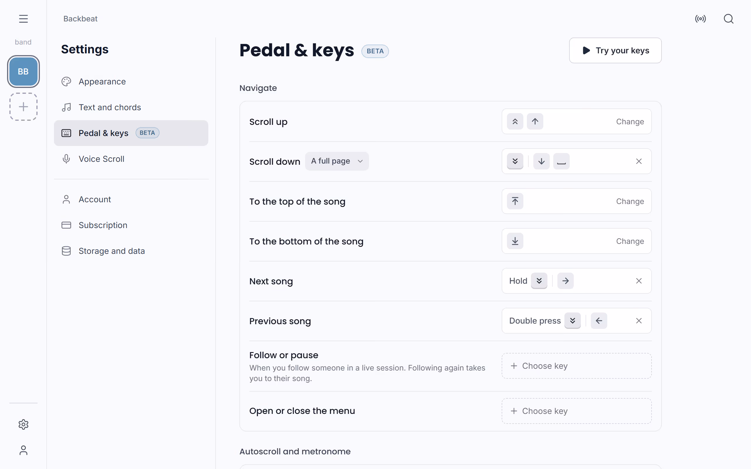 How far your own scroll key goes in the Stage Friend app on a computer