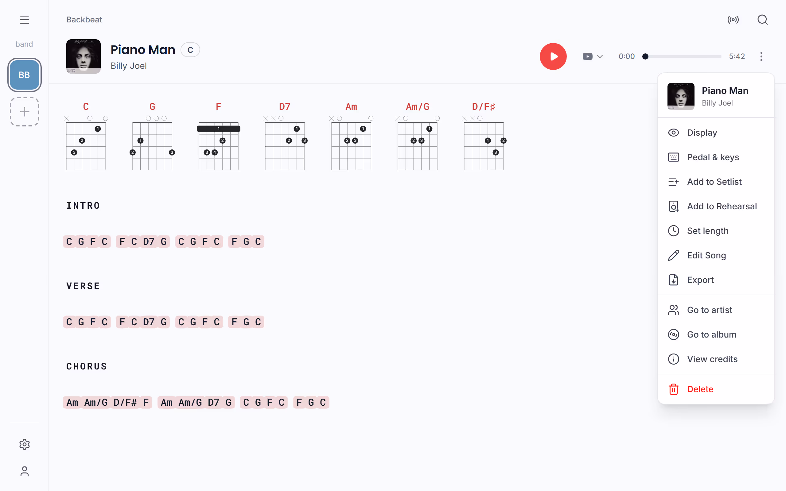 Delete in a song's three dots in the Stage Friend app on a computer