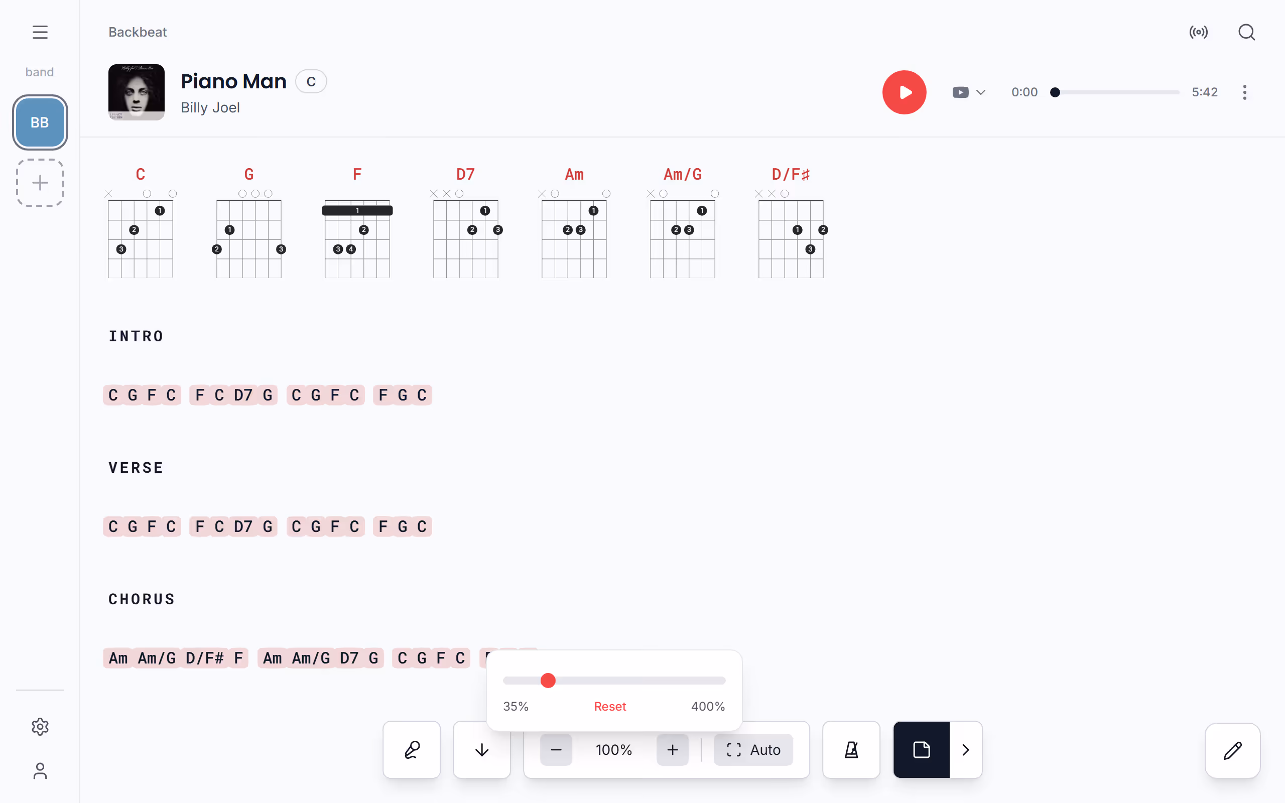 Zooming one song in the Stage Friend app on a computer
