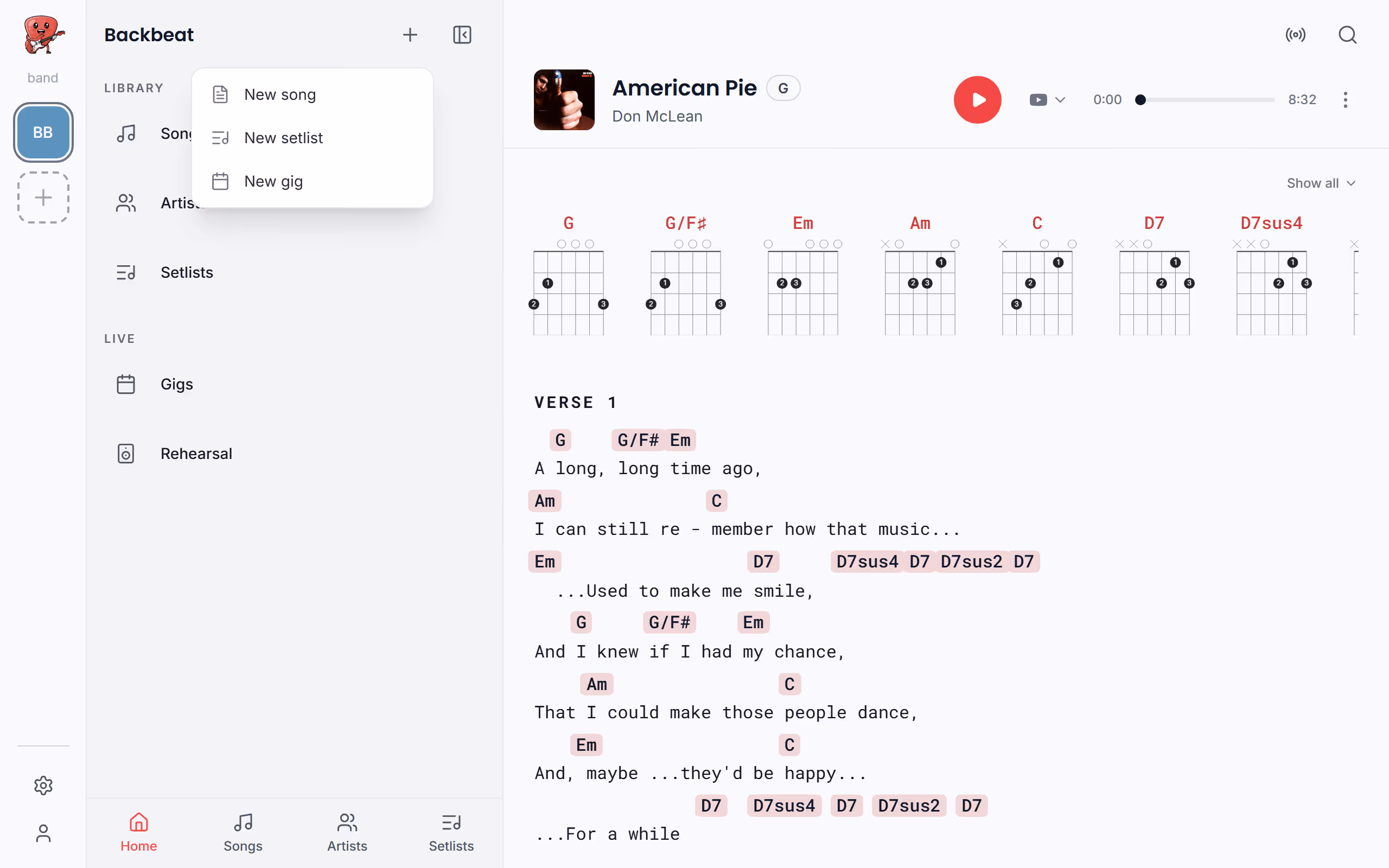 Move your songs from SongbookPro, BandHelper or Setlist Helper, step by step in the Stage Friend app on a computer
