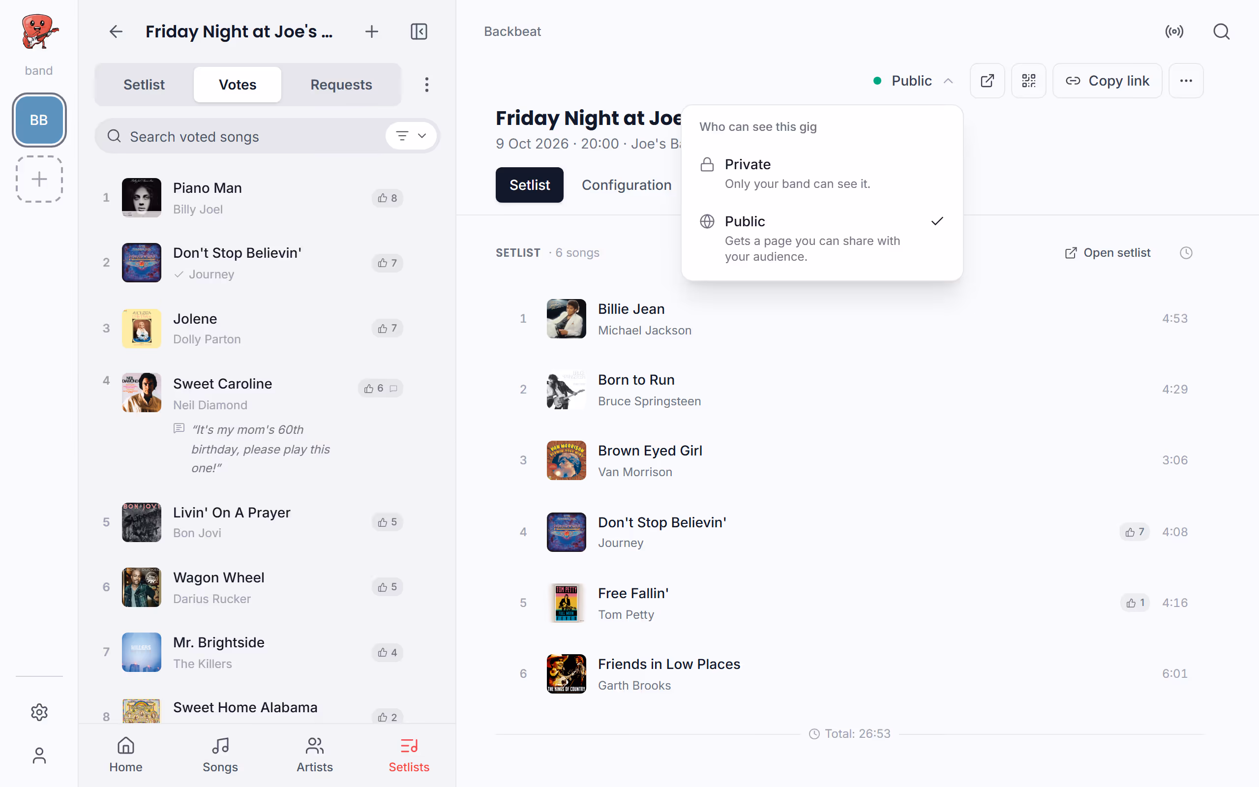 Make your gig public, step by step in the Stage Friend app on a computer