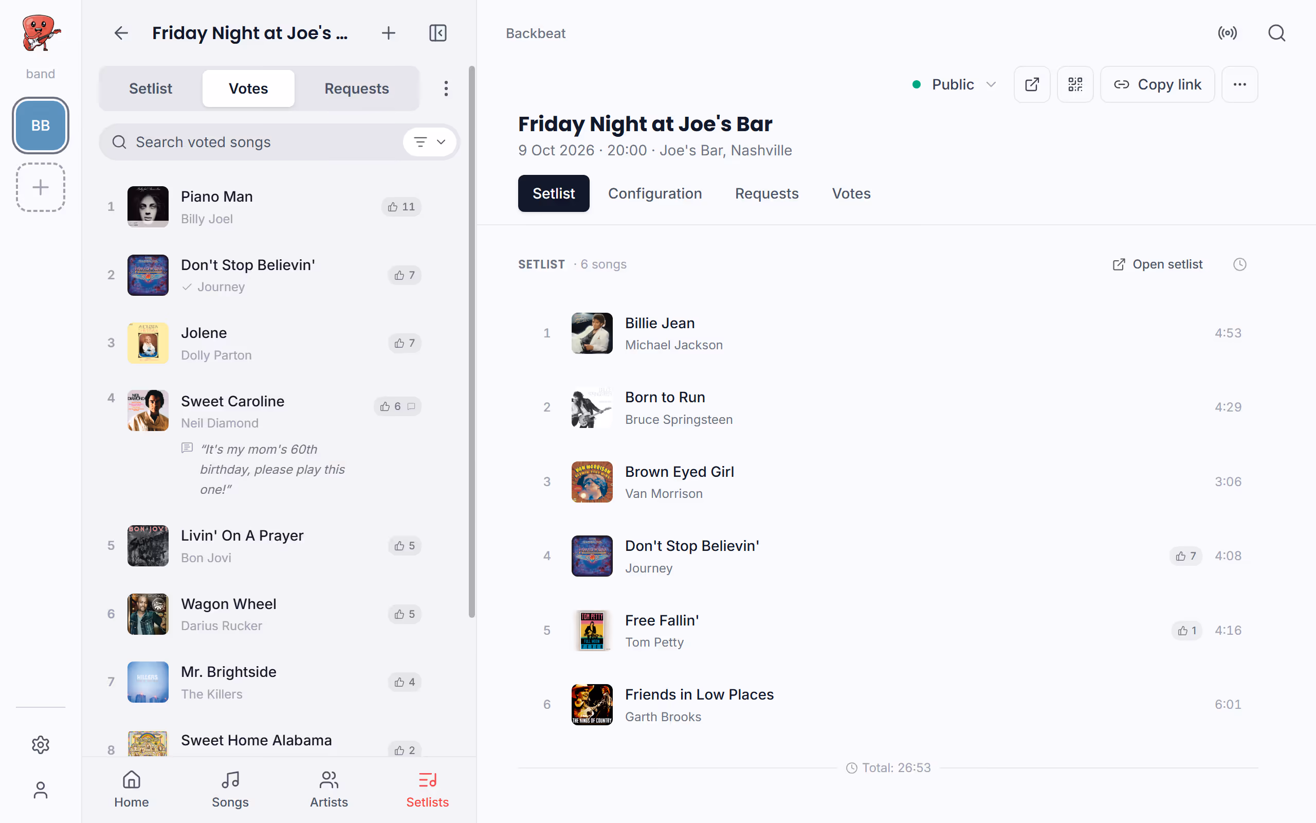 Reset a song's votes after you play it, step by step in the Stage Friend app on a computer