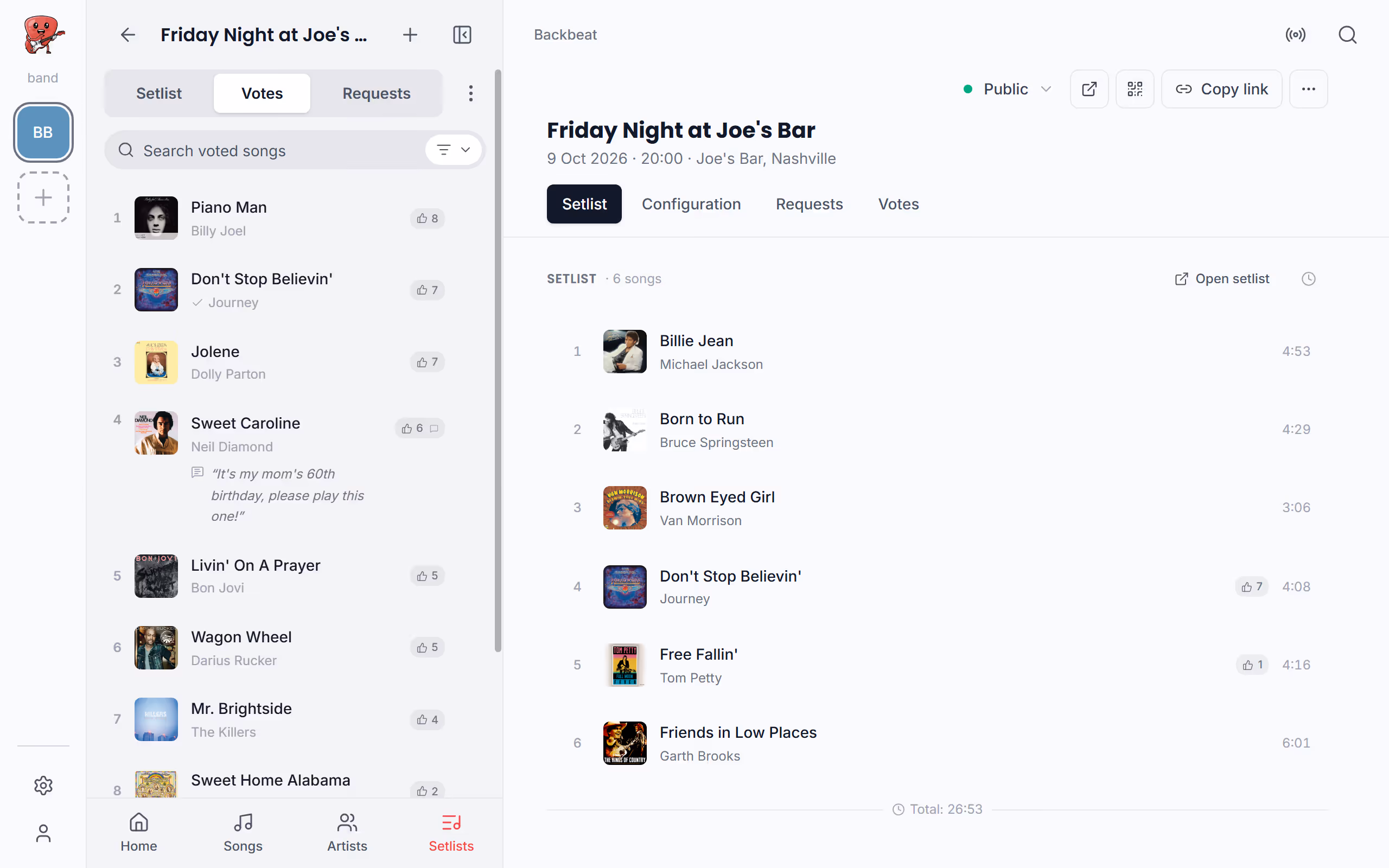 Show your gig's QR code, step by step in the Stage Friend app on a computer